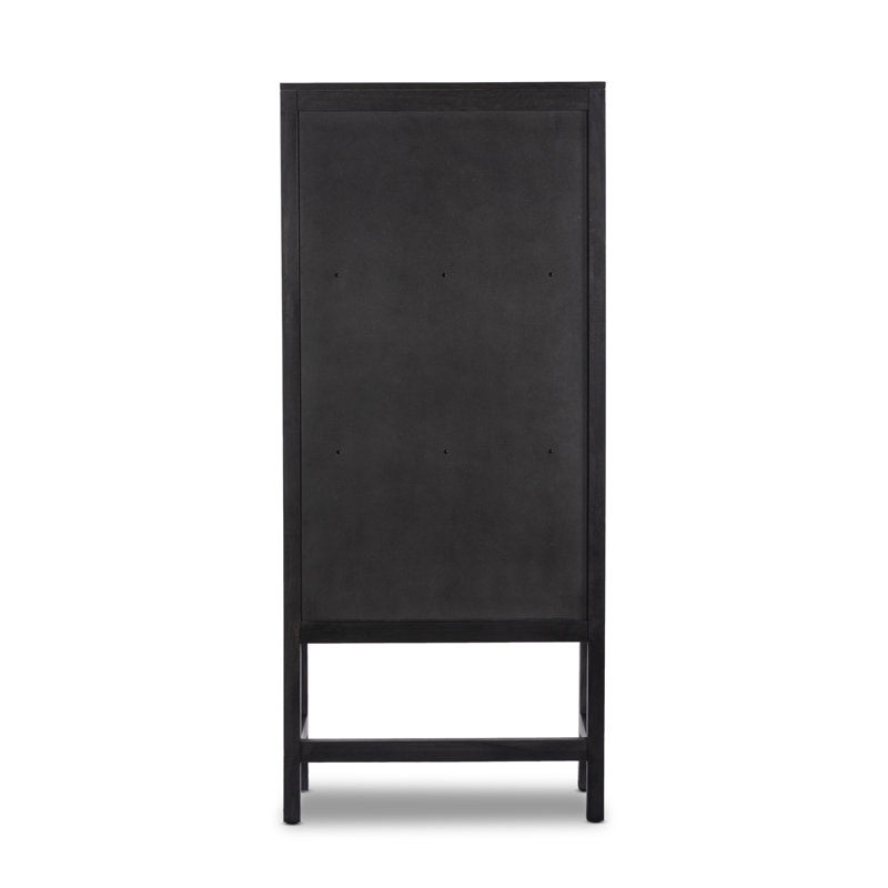 Caprice Solid Wood Accent Cabinet, Black Wash Mango/Black Natural Cane