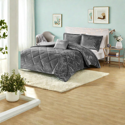 Ensembles de literie en velours luxueux, conception matelassée en polyester gris pour la décoration intérieure
