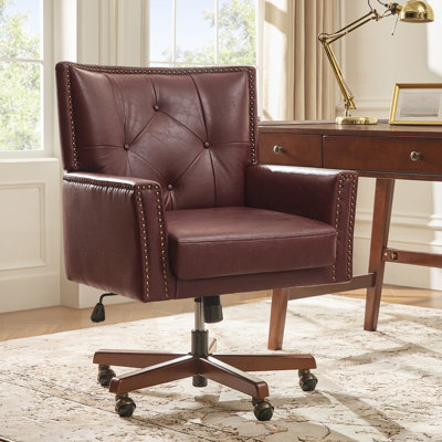 Meroy Transitional Simple Assemble 360° Swivel Tilting Office Chair with Solid Wood Legs