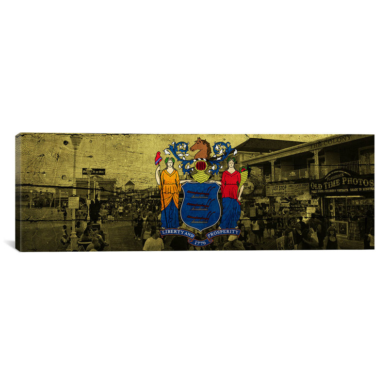 « flags new jersey ocean city », impression sur toile panoramique boardwalk, H 16 po x l 48 po x P 1,5 po