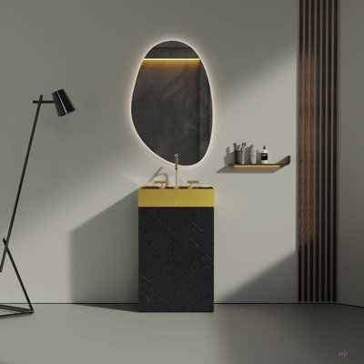 Meuble-lavabo en marbre 20 po avec lavabo intégré, armoire de salle de bain autoportante pour salle de bain moderne
