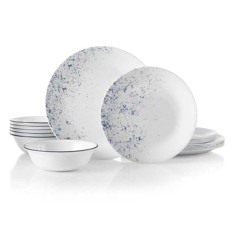 Indigo Speckle Glossy Glass 18-Piece Dinnerware Set