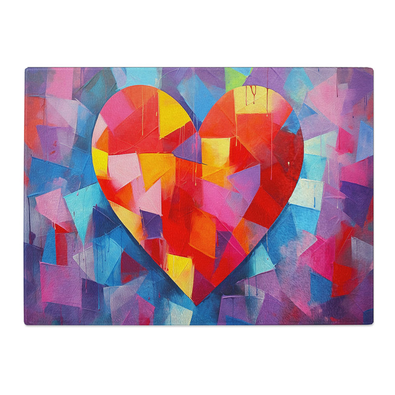 Love Heart Geometric  Glass Chopping Board