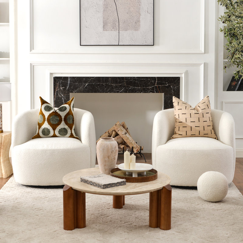 Fauteuil pivotant 34 po Bolton, Beige bouclé