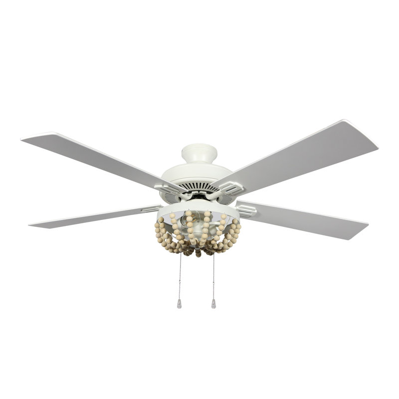 52"W Domenic 5 - Blade Ceiling Fan with Draped Cream Wooden Bead Shade