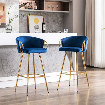 26 Inch Of 2 Stools, Footrest, Velvet + Golden Leg, Modern Seating Touch Bar 2, Leg With Cozy by Mercer41
