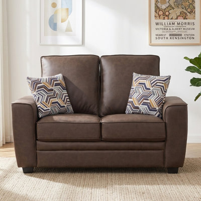 58.3" Modern Tech Fabric Loveseat with Two Pillows, Brown Upholstered Couch for Living Room, Bedroom or Study