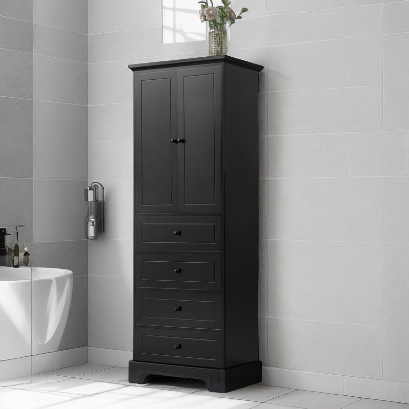 Apollina MDF Freestanding Bathroom Cabinet With Adjustable Shelf, Black