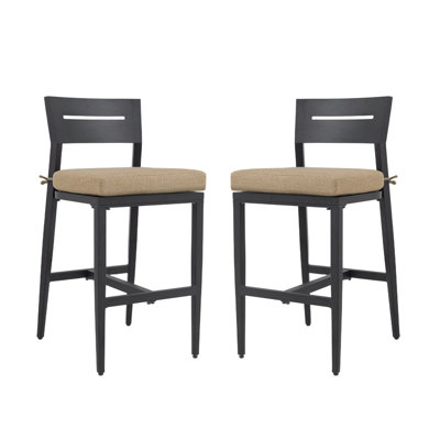 Modern Outdoor Bar Stool Set of 2 with Ergonomic Backrest and Weather-Resistant Cushions