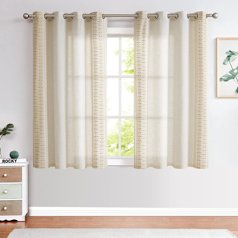 Paire de rideaux semi-transparents en lin Kidist, L 50 po x L 63 po, Or/beige