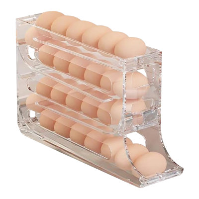 Fridge Egg Storage Box Four Tiers Automatic Rolling Large Capacity Space-Saving 30 Egg Organizer Refrigerator Side Door Egg Dispenser Egg Carton Diner Restaurant Egg Holder