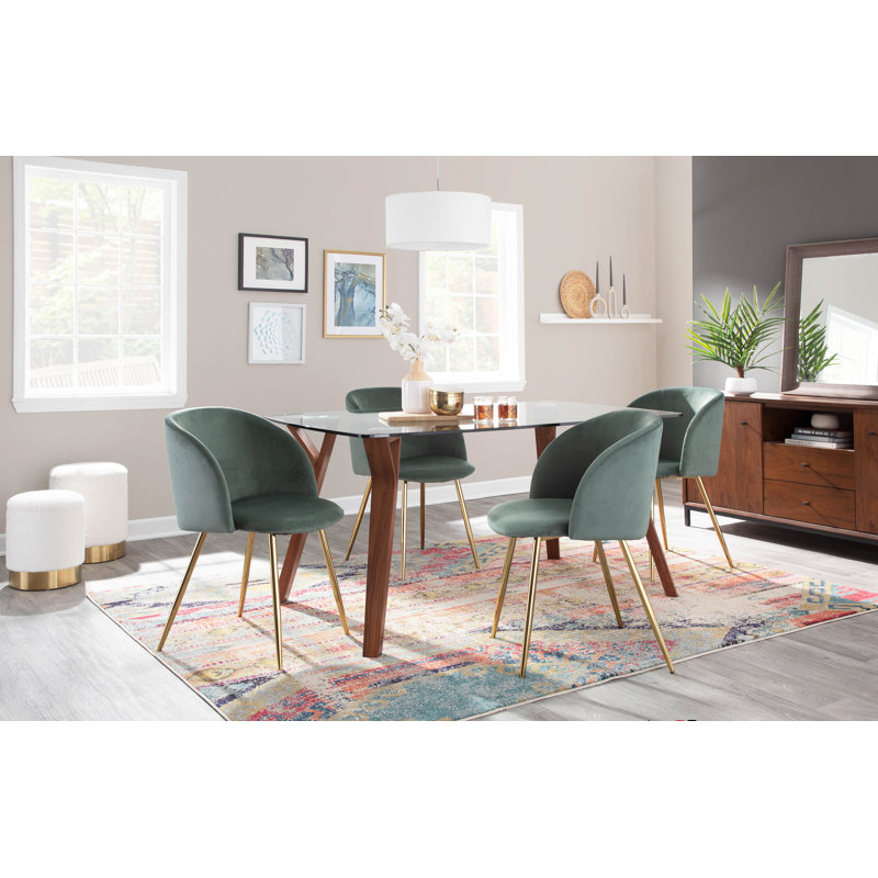 Fayette Rectangular Dining Table with Glass Top, Walnut, Clear Glass