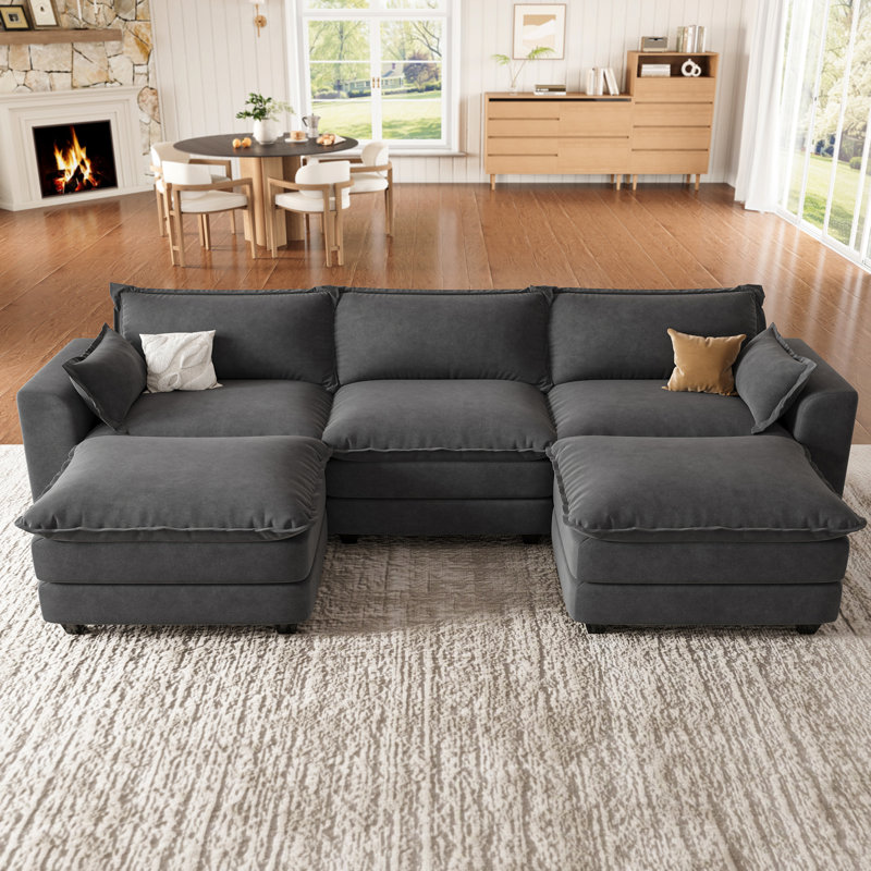 Canapé modulaire en U avec repose-pieds, canapé modulaire pour salon, gris foncé, Dark Gray Chenille