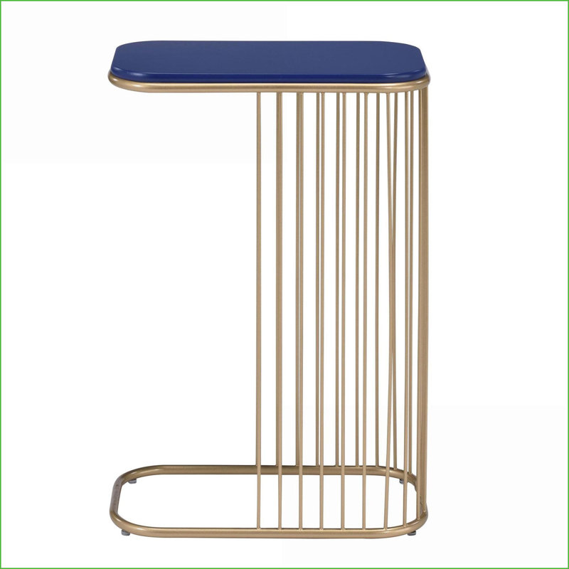 Table basse moderne bleue et dorée avec base en métal - Peu encombrante pour le salon