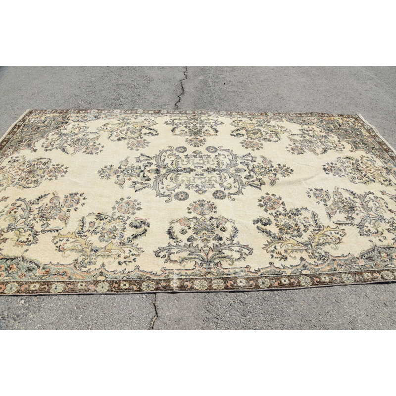 Tapis de cuisine beige, tapis Boho, tapis surdimensionné 6,3 x 11,4 pi, tapis rétro, tapis en laine, tapis turc