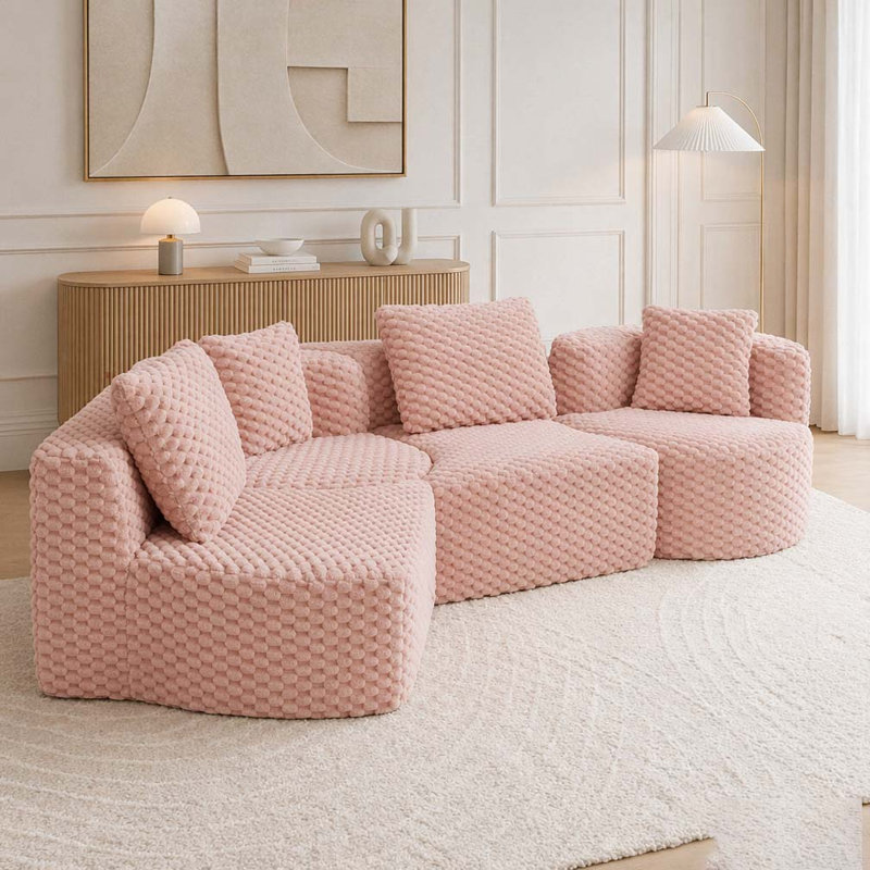 Canapé modulaire modulaire de 137,8 po sans os rembourré pour le salon, Pink