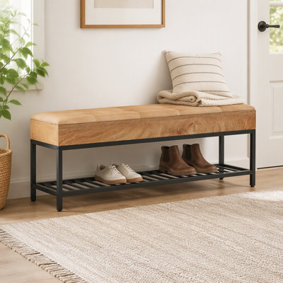 Banc à chaussures 55 po avec coussin, banc d'entrée à 2 niveaux avec structure en métal