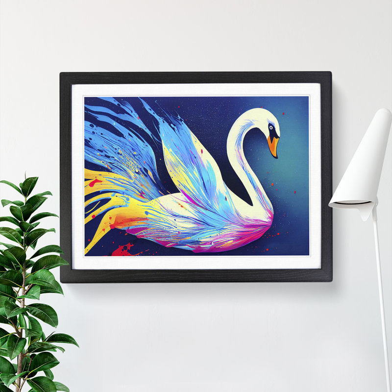 Swan Splash Vol.6 Abstract - Single Picture Frame Painting, Black, 46cm H x 64cm W x 2cm D
