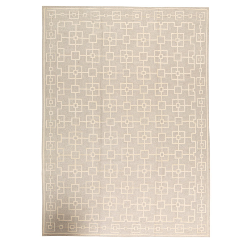 Wool Geometric Area Rug in White