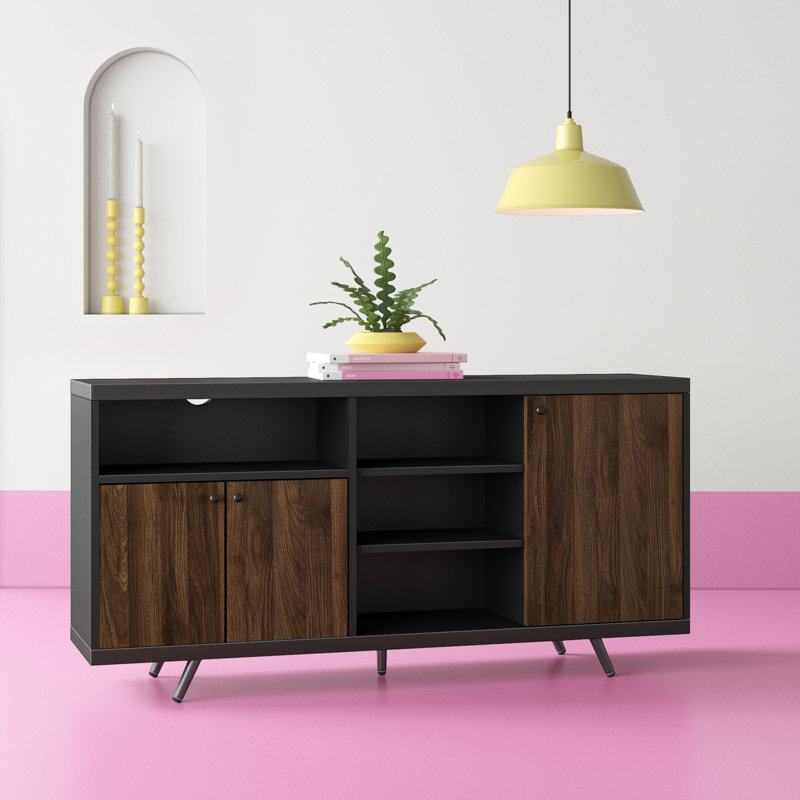 Buffet de 60 po de largeur Eskew, Noir uni / noyer foncé