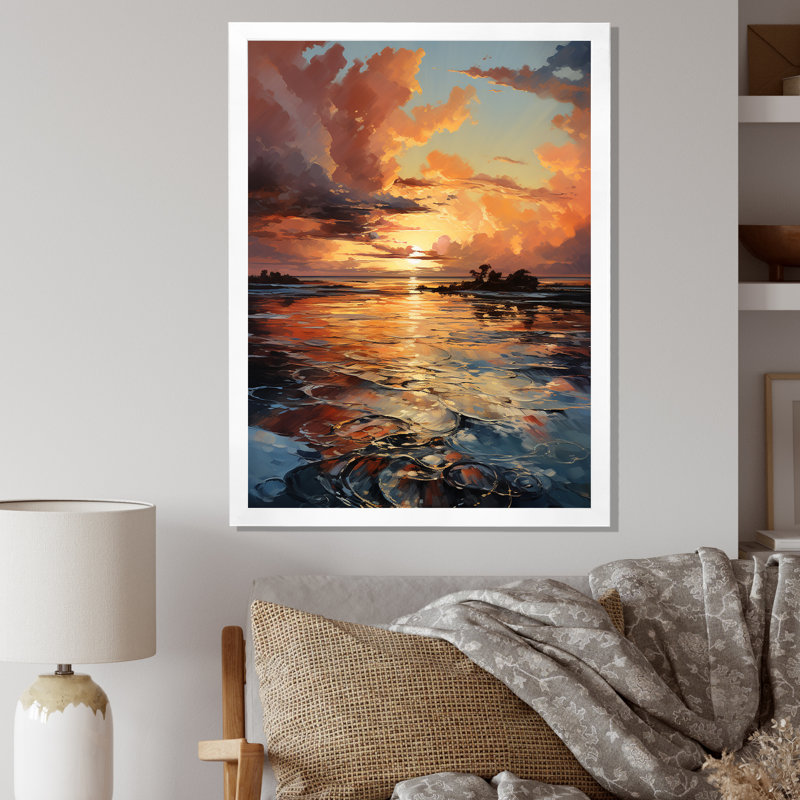 Beardstown Sunset Ocean Horizons I - impression, H 32 po x l 16 po x P 1 po, Cadre photo blanc