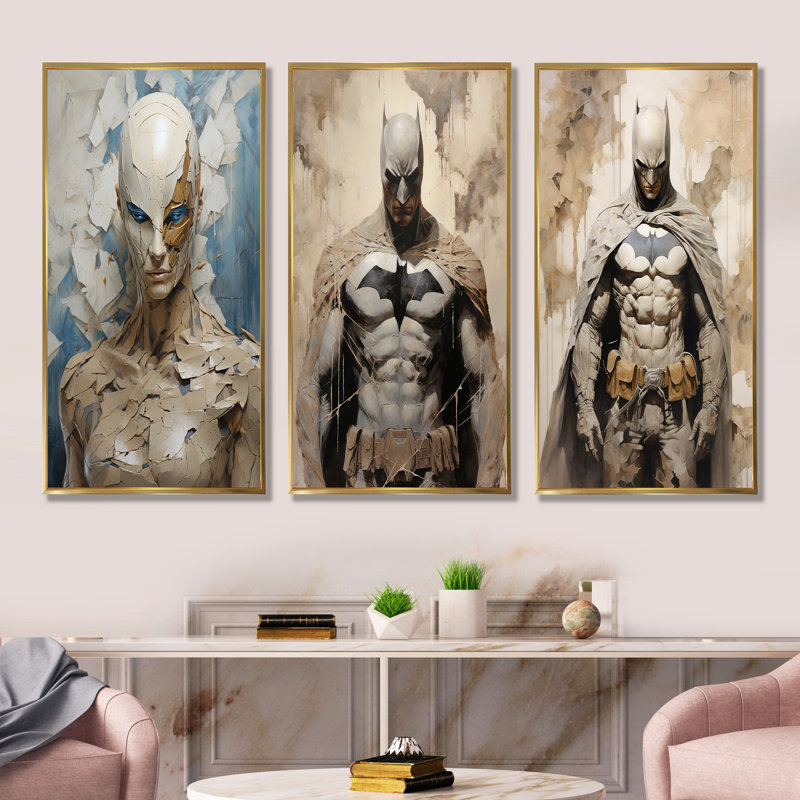«Darkness Superheros - Superheros», ensemble d'art mural sur toile, Cadre flottant doré, H 28 po x l 36 po