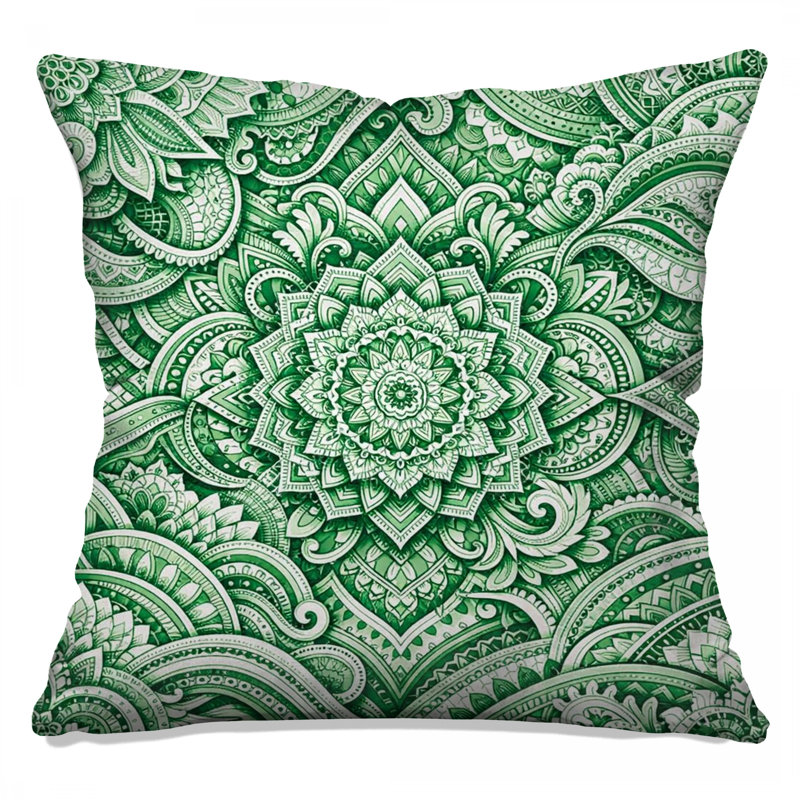 Coussins verts à double face Mandala, 14 X 14 pouces