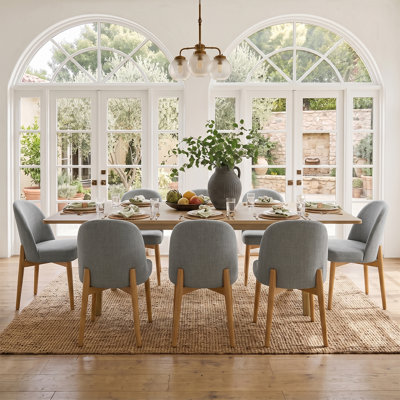  Natural Wood Extendable Dining Set with 8 Upholstered Chairs
