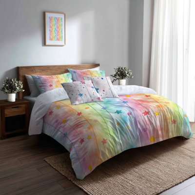 Ensemble de literie céleste 5 pièces pour adolescents - Ensemble de housse de couette et de coussin décoratif pour enfants Sweet Star Chains