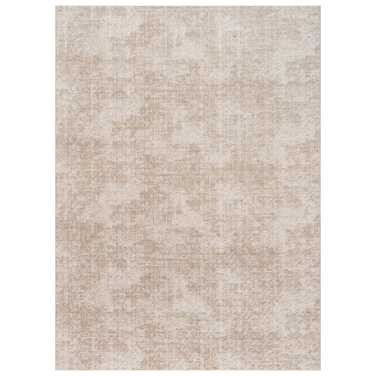 Aubepine Thandi Beige Embossed Transitional Geometric Indoor Area Rug, Soft Polyester – Living Room & Bedroom