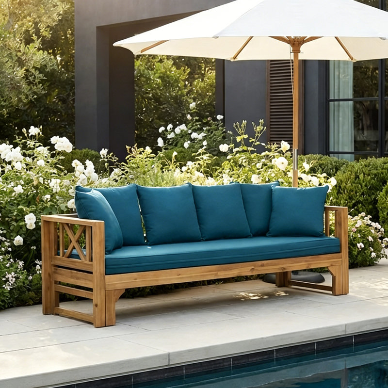 Canapé de patio avec coussins Kamita, Gris, Bleu sarcelle / bleu sarcelle foncé