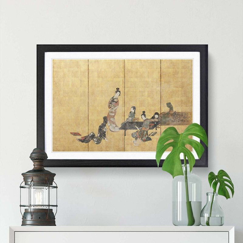 Parody of the Four Accomplishments by Shibata Zeshin - Picture Frame Painting Print, 27cm H x 36cm W x 2cm D, Black Framed