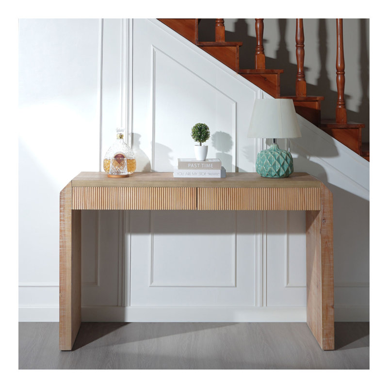 Console rustique en bois avec tiroir - Design minimaliste, texture nervurée et finition naturelle