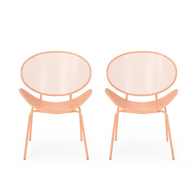 Iron Shell Chairs   Of 2 , 25"D X 33.01"H, Orange Finish Stylish Metal  2 , Orange, Narrow