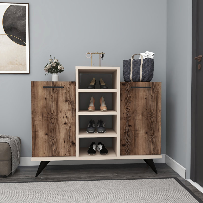 12 Pair Shoe Storage Cabinet, Brown/White