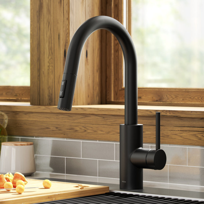 Robinet de cuisine à poignée simple Kraus Oletto, Noir mat