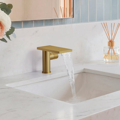 Single Hole Bathroom Faucet, Single-Handle Waterfall Sink Faucet with Drain Assembly