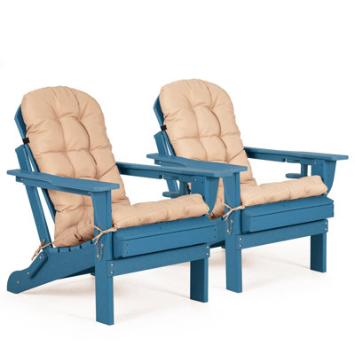Ensemble de 2 chaises pliantes Adirondack avec coussin, surdimensionné en Hdpe et résistant aux intempéries