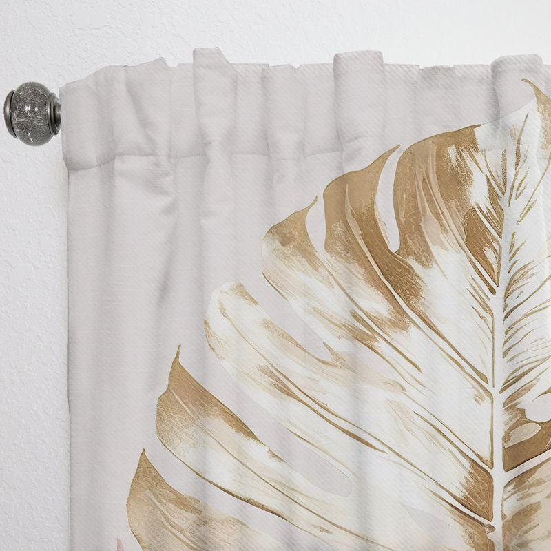 Gold And White Philodendron Leaf II - Floral Curtain - Velvet Room Darkening - 1 panel, 52" W x 63" L