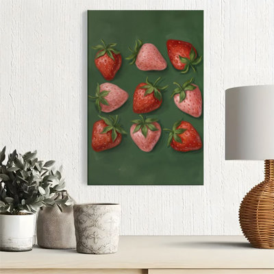 Affiche d'art mural encadrée 1pc, thème fraise, fruits frais, style réaliste de peinture à l'huile, impression sur toile pour salon, chambre, bureau, salle de bain, dortoir, prêt à accrocher
