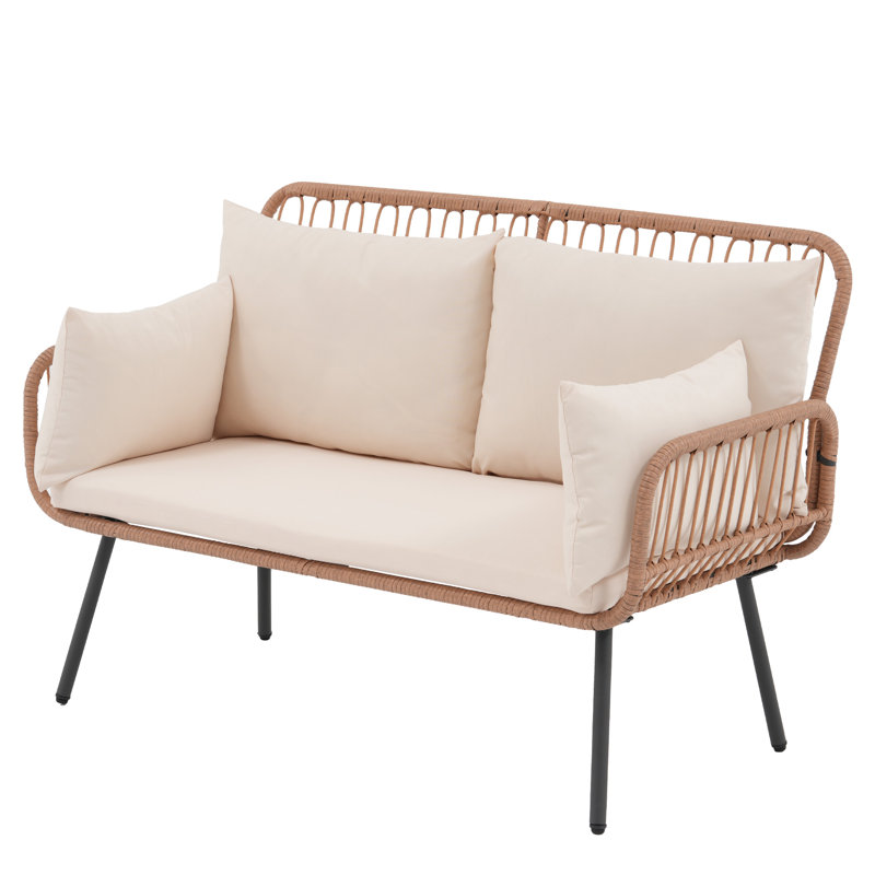 Outdoor Rattan Loveseat, White
