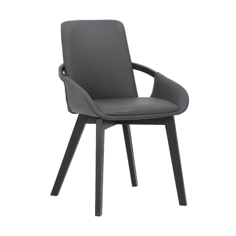 Chaise avec accoudoirs en lin Allis, Similicuir gris