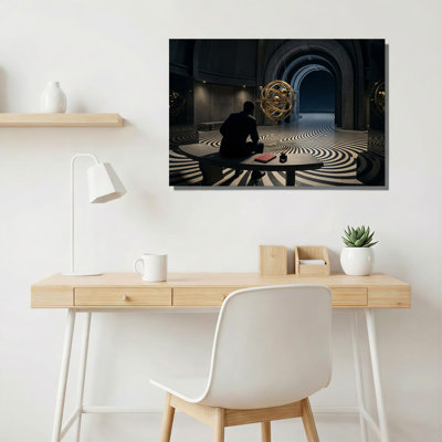 «Man Sitting devant Golden Armillary Sphere in Wavy»