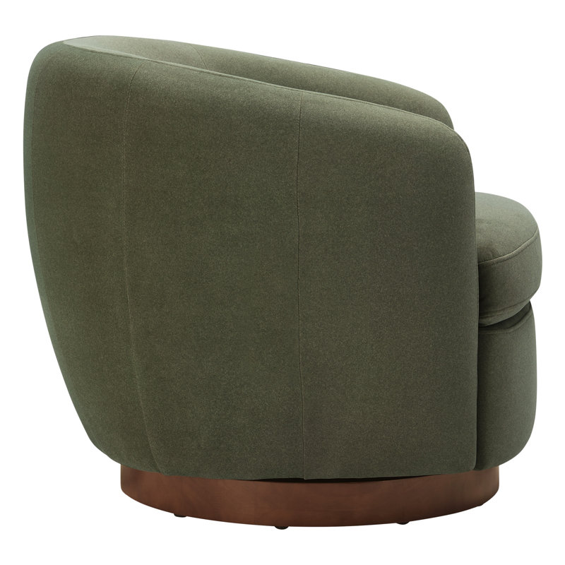 Marcy Upholstered Swivel Barrel Chair, Vesper Forest Green Performance Velvet/Brown