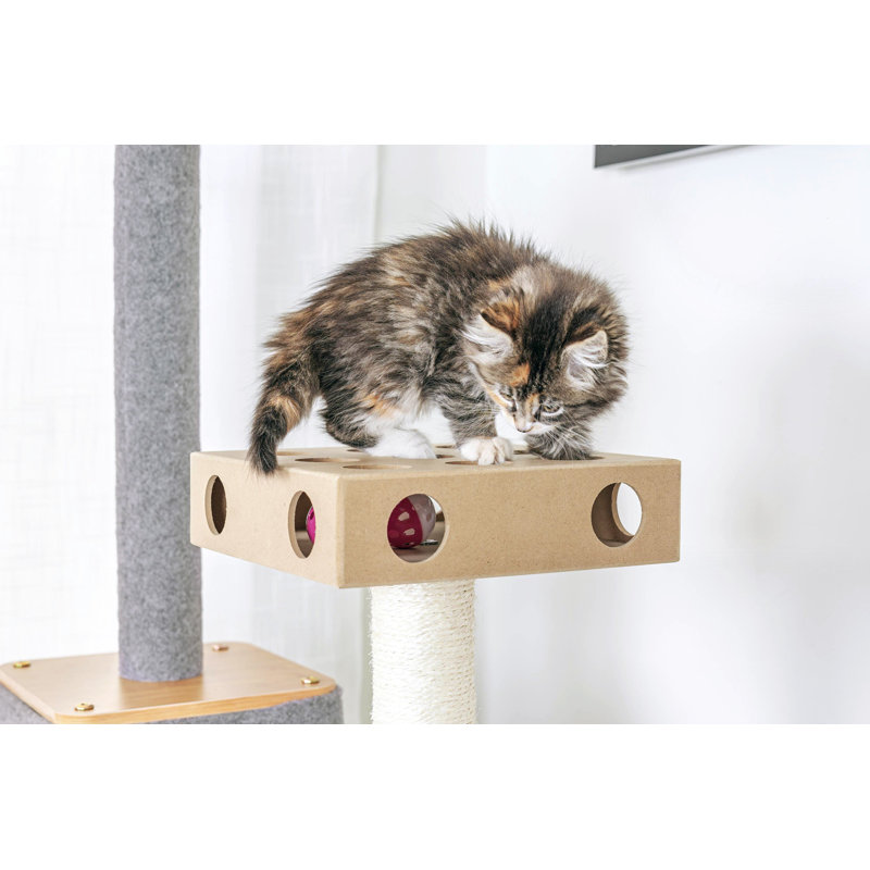 Gray and Beige Solid Wood Multi-Level Cat Tree Tower