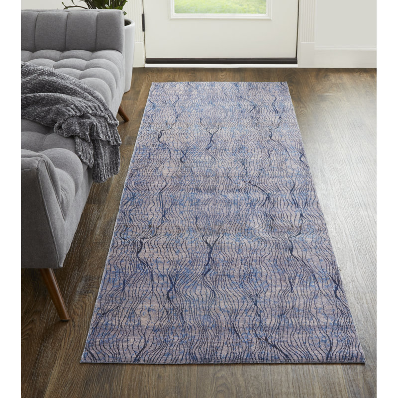 Tapis bleu / gris Myrrin, Tapis de couloir 2 pi 7 po x 8 pi