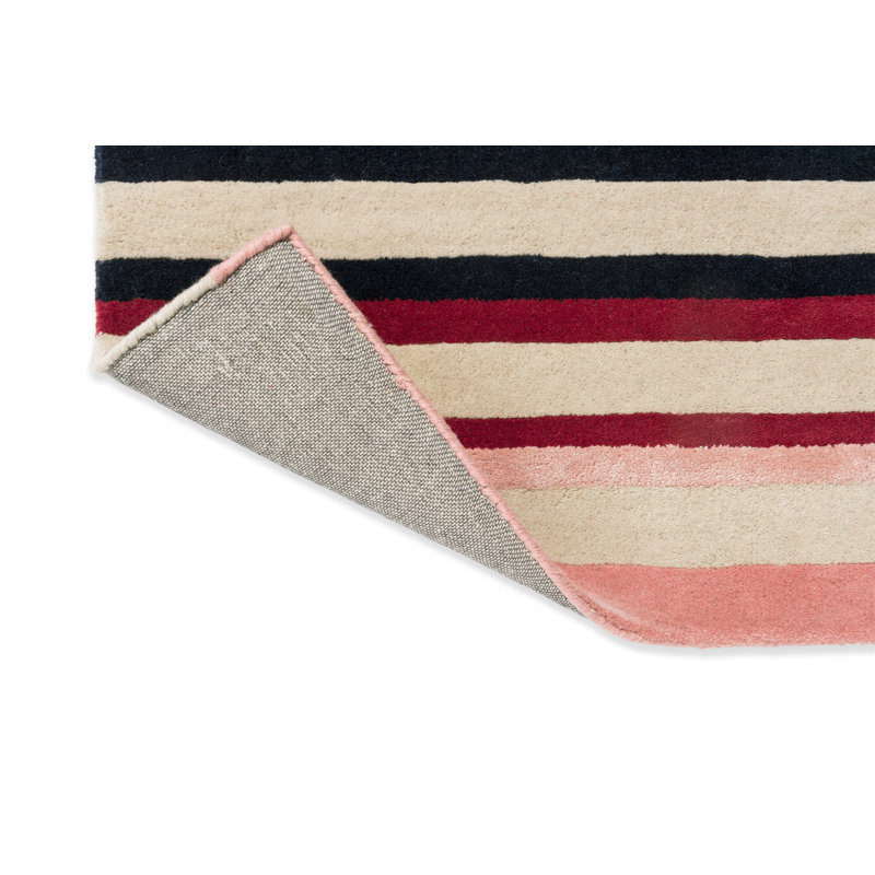 Calla Hand Tufted Wool/Rayon/Viscose Striped Area Rug in Pomegranate/Clementine/Black/White/Green, Rectangle 8'2" x 11'6"
