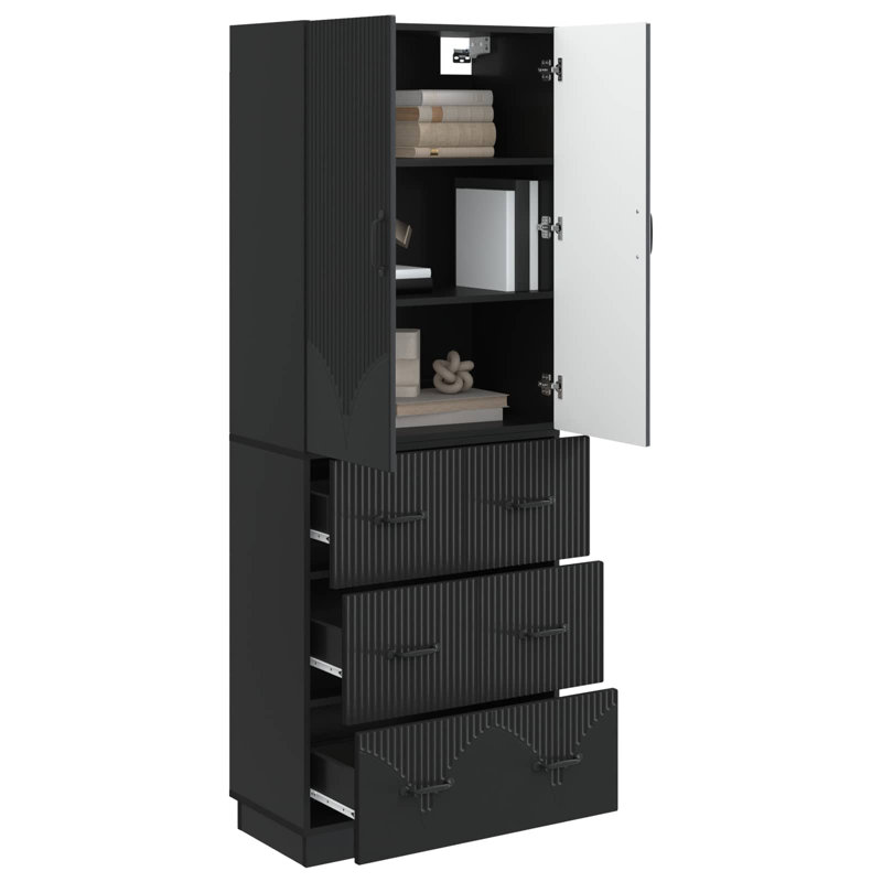2 -Door 3 -Drawer 2 -Shelf Storage Cabinet, Black