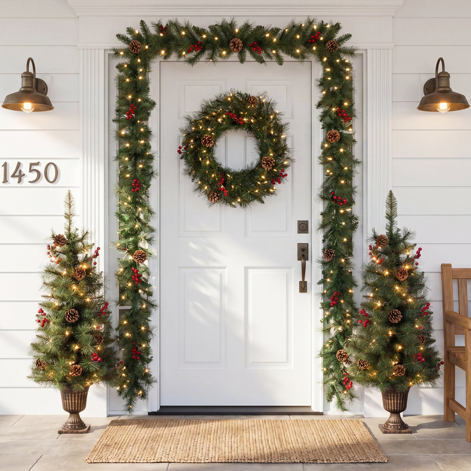 Deluxe 4 Piece Jefferson Pine Holiday Decor Set With Clear And Warm White Lights