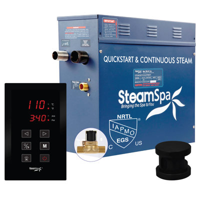 Steamspa Oasis Series 4.5 KW Quickstart Acu-Steam Bath Generator Package With Built-In Auto Drain In Matte Black